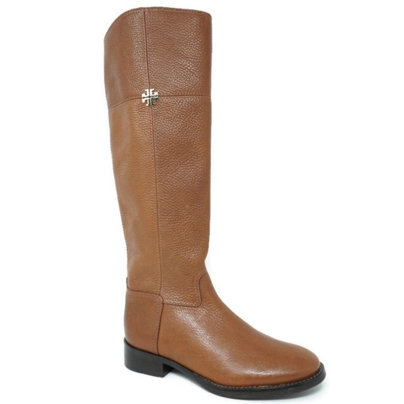 Tory Burch Jolie Riding Boots Brown Pebble Leather - Picture 1 of 7
